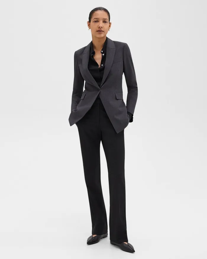 Women Blazers Jackets Theory Etiennette Blazer In Good Wool Charcoal Melange