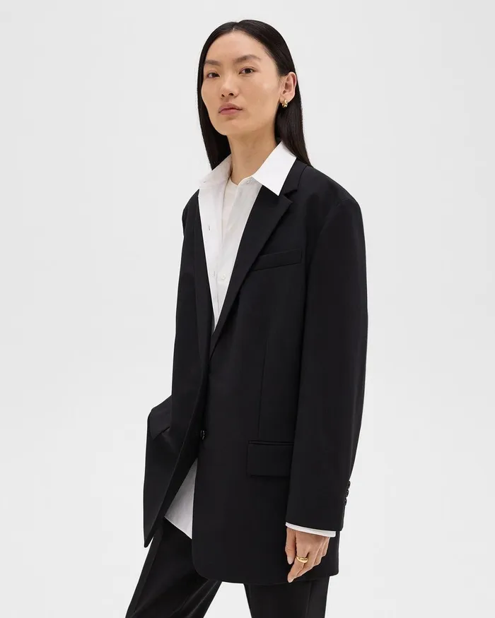 Women Blazers Jackets Theory Oversized Blazer In Stretch Wool Black