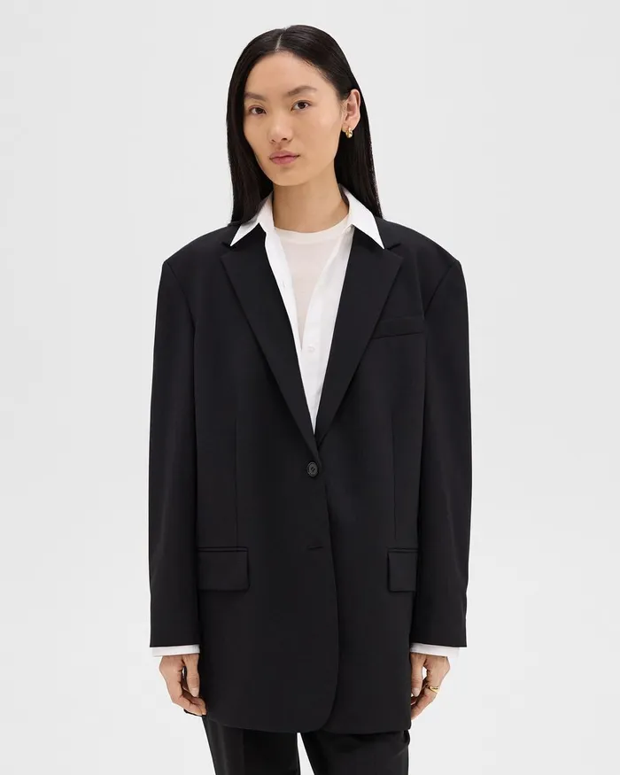 Women Blazers Jackets Theory Oversized Blazer In Stretch Wool Black