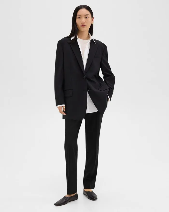 Women Blazers Jackets Theory Oversized Blazer In Stretch Wool Black