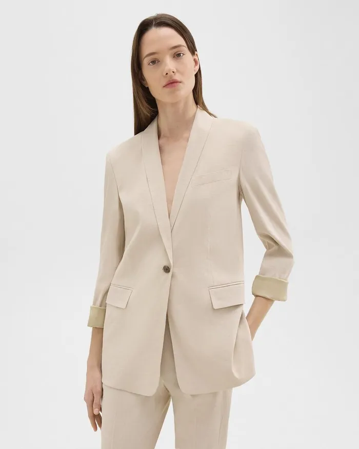 Women Blazers Jackets Theory Rolled Sleeve Blazer In Stretch Linen Straw