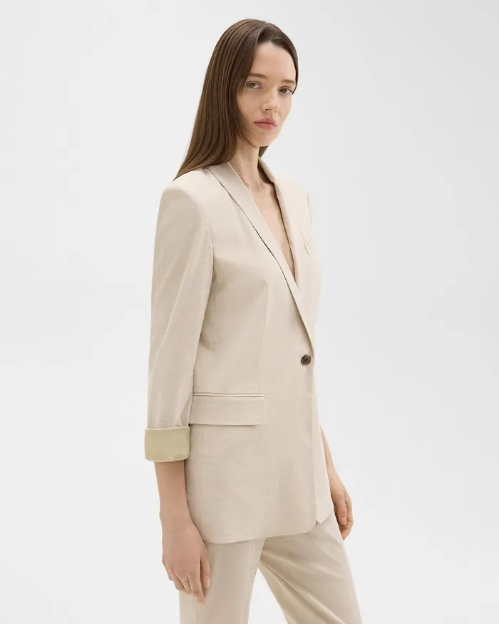 Women Blazers Jackets Theory Rolled Sleeve Blazer In Stretch Linen Straw