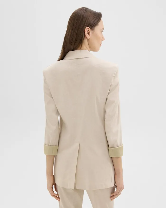 Women Blazers Jackets Theory Rolled Sleeve Blazer In Stretch Linen Straw