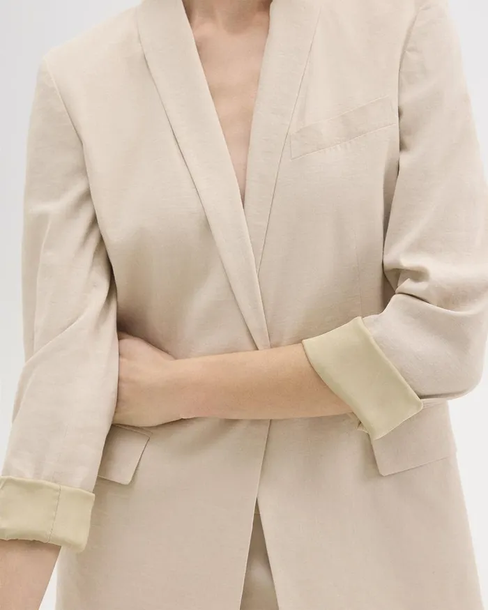 Women Blazers Jackets Theory Rolled Sleeve Blazer In Stretch Linen Straw