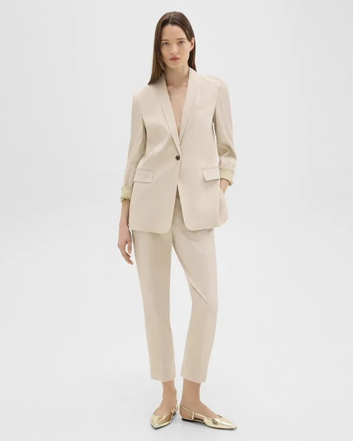 Women Blazers Jackets Theory Rolled Sleeve Blazer In Stretch Linen Straw