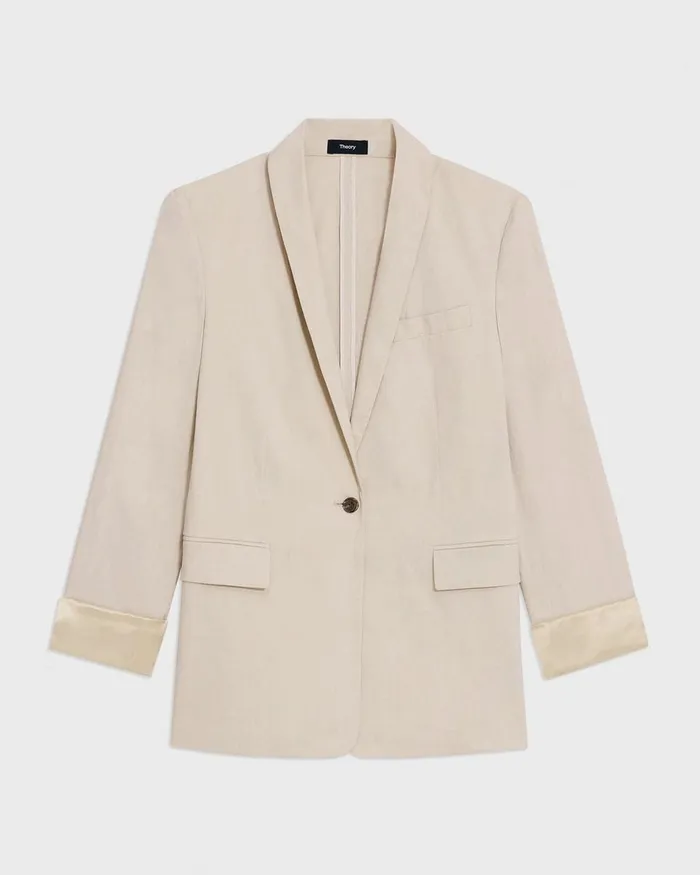 Women Blazers Jackets Theory Rolled Sleeve Blazer In Stretch Linen Straw