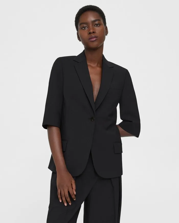 Women Blazers Jackets Theory ShortSleeve Blazer In Stretch Wool Black