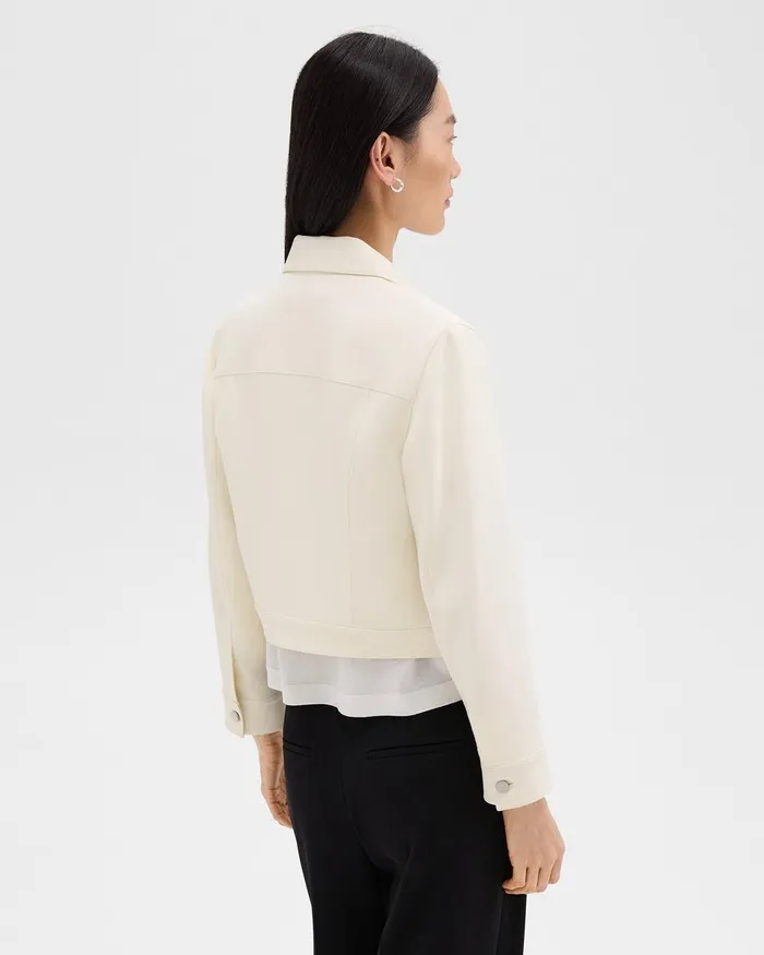 Women Blazers Jackets Theory Shrunken Trucker Jacket In Admiral Crepe Rice