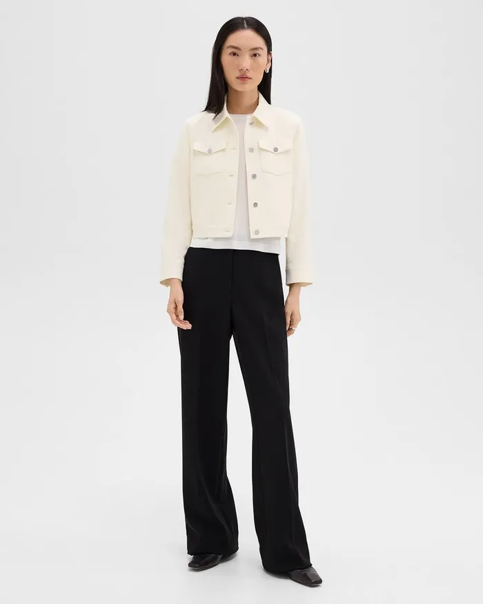 Women Blazers Jackets Theory Shrunken Trucker Jacket In Admiral Crepe Rice
