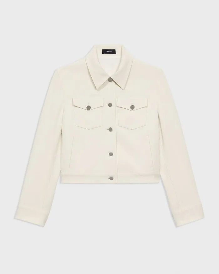 Women Blazers Jackets Theory Shrunken Trucker Jacket In Admiral Crepe Rice