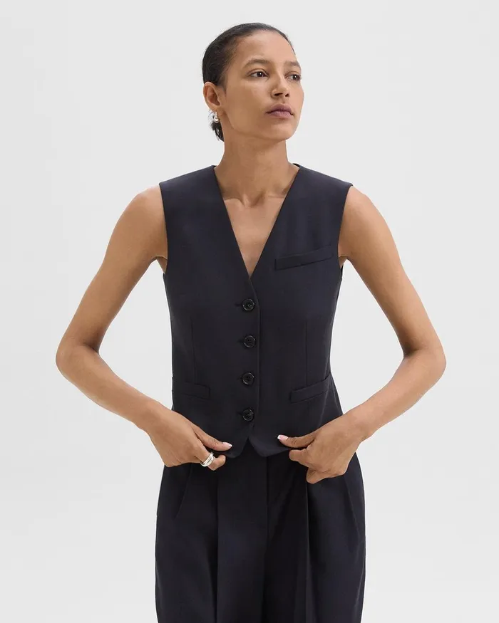Women Blazers Jackets Theory Slim Vest In Sleek Flannel Navy