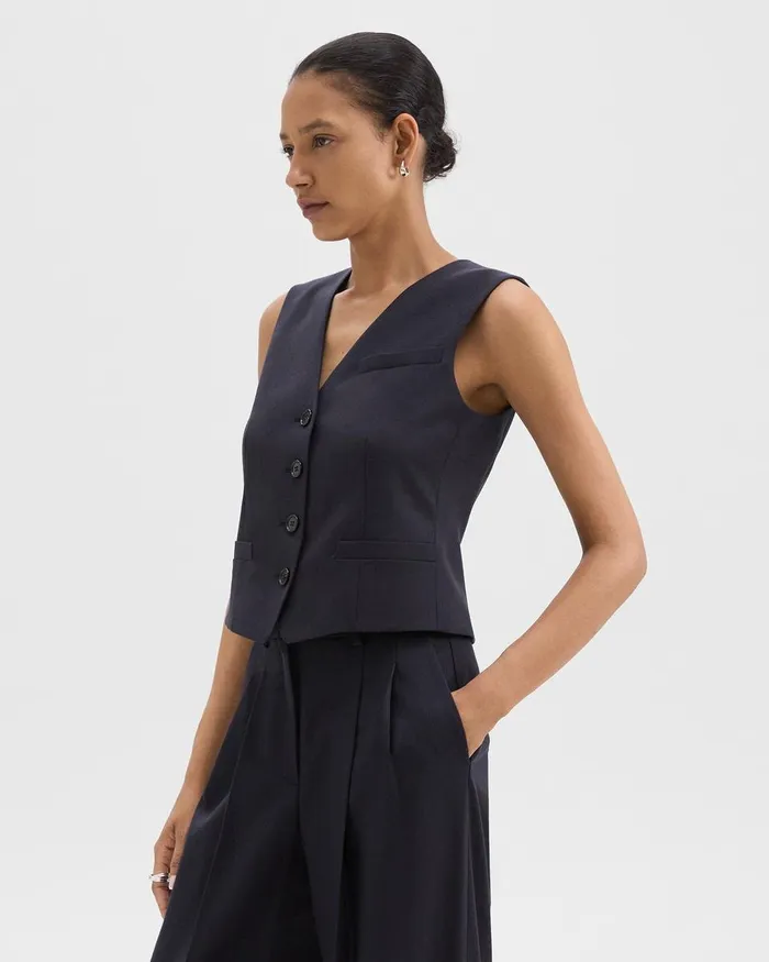 Women Blazers Jackets Theory Slim Vest In Sleek Flannel Navy