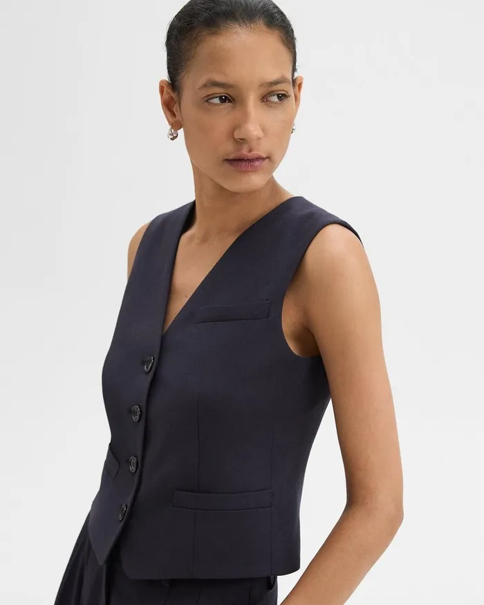 Women Blazers Jackets Theory Slim Vest In Sleek Flannel Navy