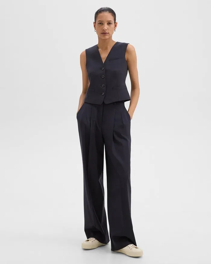Women Blazers Jackets Theory Slim Vest In Sleek Flannel Navy