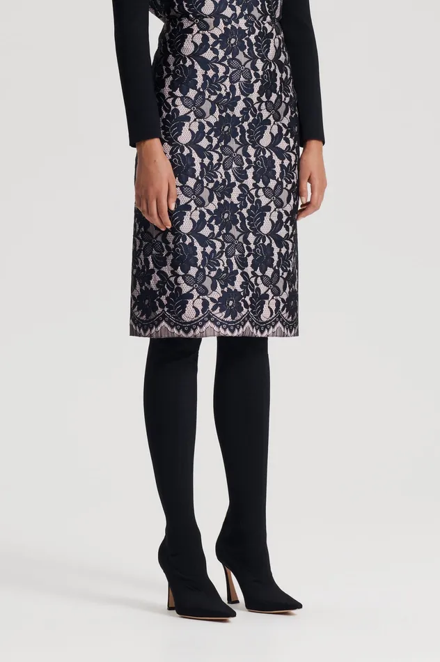 Women BONDED LACE SKIRT NAVY Skirts Scanlan Theodore Women BONDED LACE SKIRT NAVY Skirts Scanlan Theodore