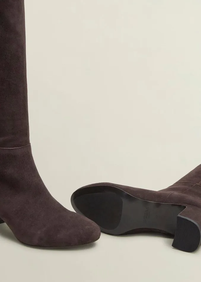 Women Boots Hobbs Caroline Suede Knee Boots Chocolate Brown