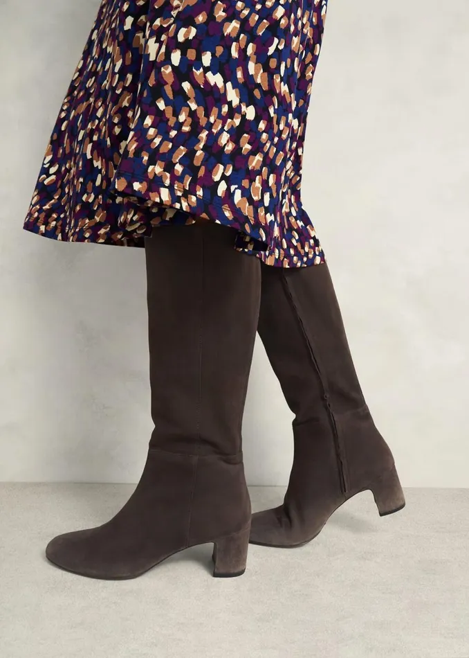 Women Boots Hobbs Caroline Suede Knee Boots Chocolate Brown