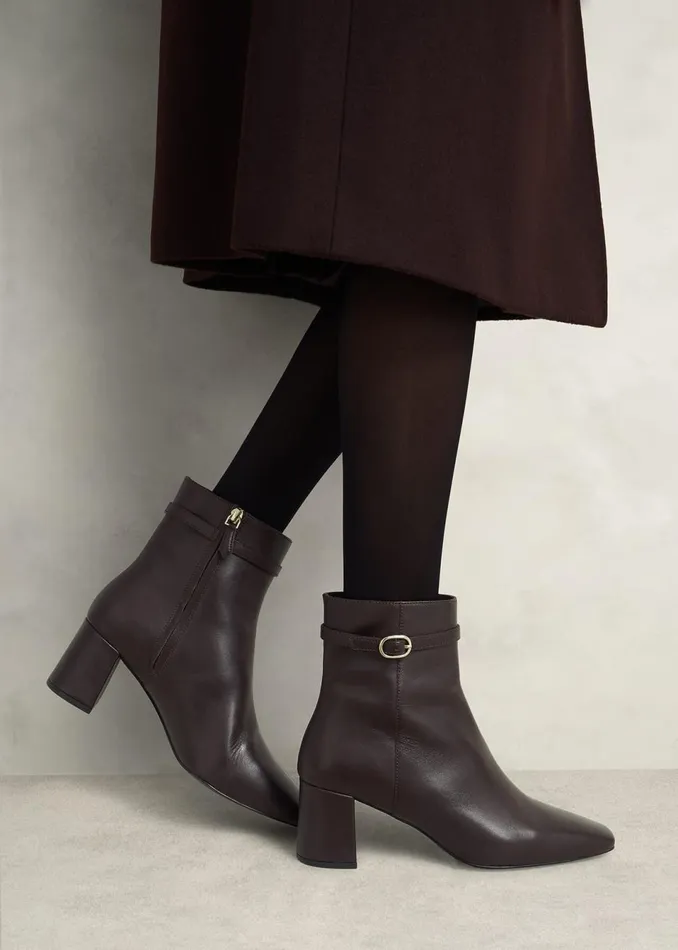 Women Boots Hobbs Gabriella Leather Ankle Boots Chocolate Brown