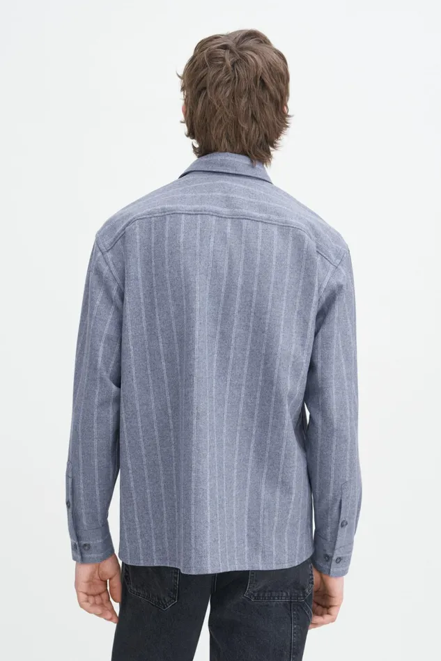 Women Brushed Wool Overshirt Grey Blue Stripe Filippa K Shirts and Blouses