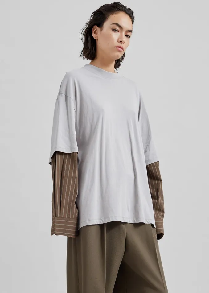 Women Bryton Layered Tee 8211 GreyBrown The Frankie Shop Tops