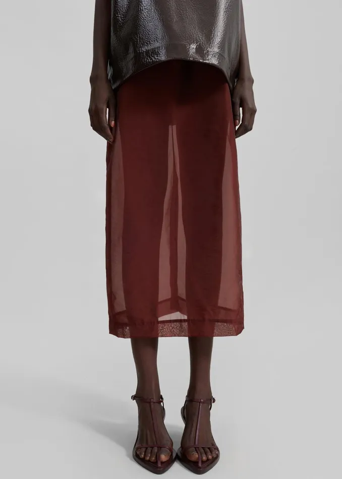 Women Calliope Semi Sheer Midi Skirt 8211 Burgundy The Frankie Shop Bottoms