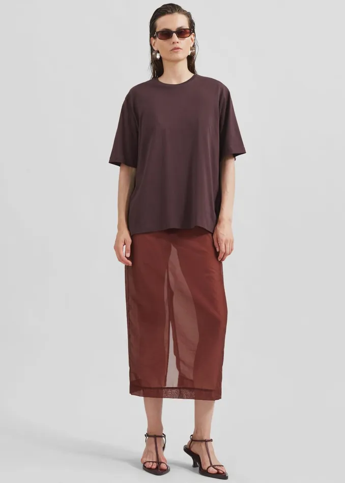 Women Calliope Semi Sheer Midi Skirt 8211 Burgundy The Frankie Shop Bottoms