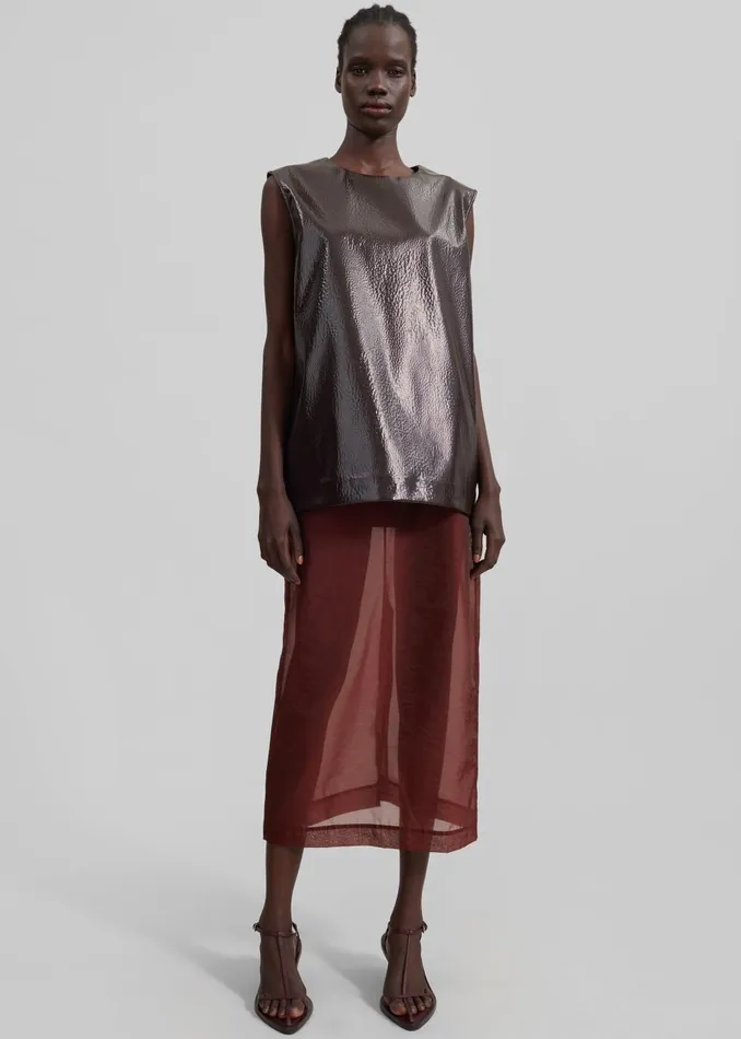 Women Calliope Semi Sheer Midi Skirt 8211 Burgundy The Frankie Shop Bottoms