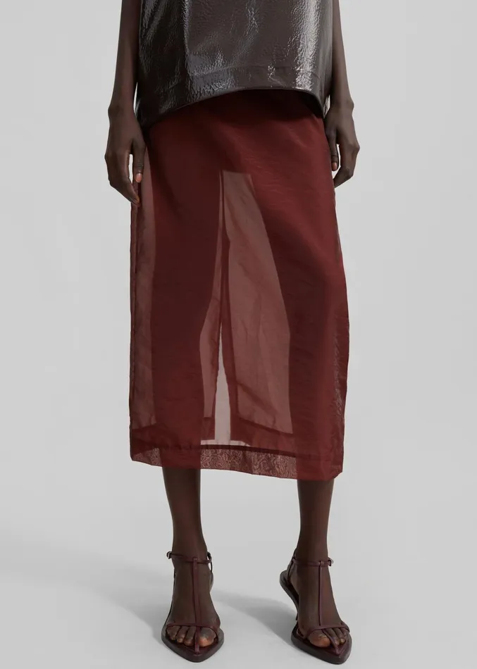 Women Calliope Semi Sheer Midi Skirt 8211 Burgundy The Frankie Shop Bottoms