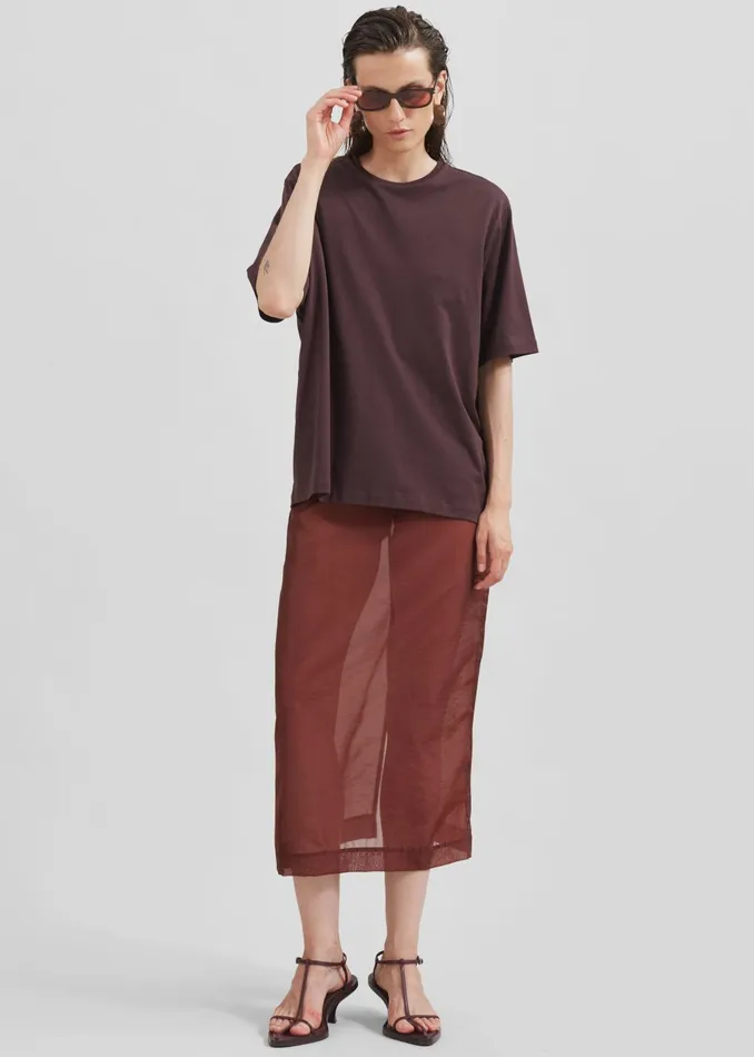 Women Calliope Semi Sheer Midi Skirt 8211 Burgundy The Frankie Shop Bottoms