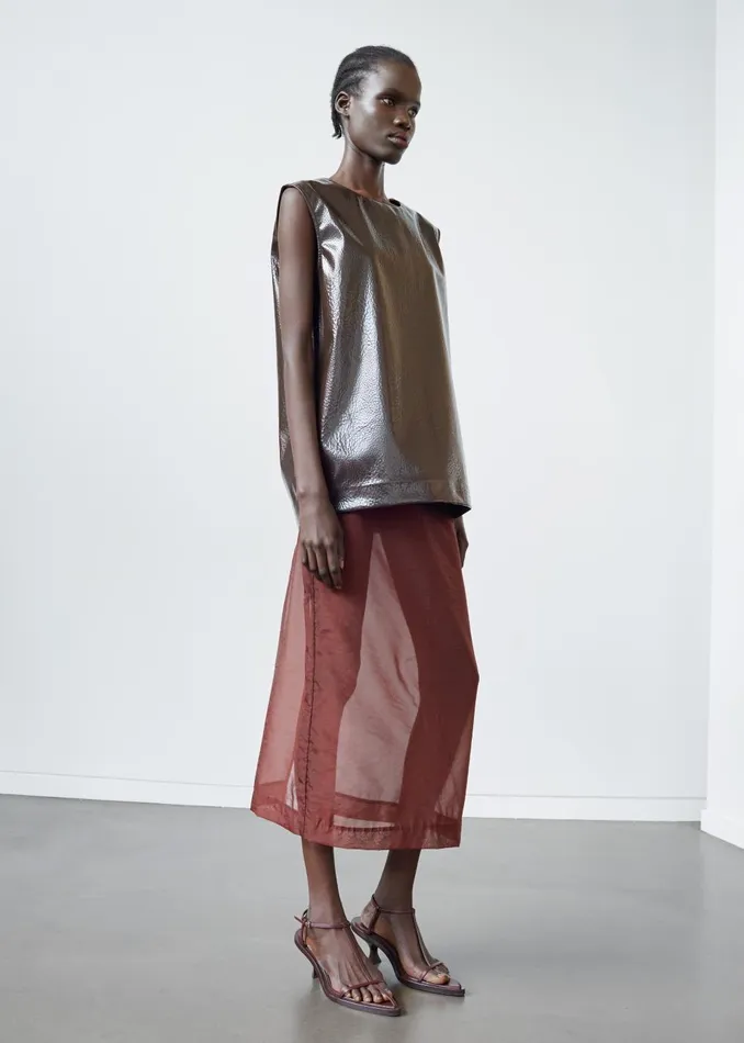 Women Calliope Semi Sheer Midi Skirt 8211 Burgundy The Frankie Shop Bottoms