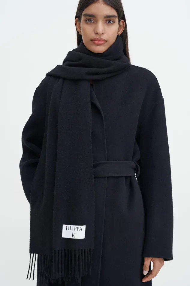 Women Cashmere Blend Scarf Black Filippa K Hats and Scarves