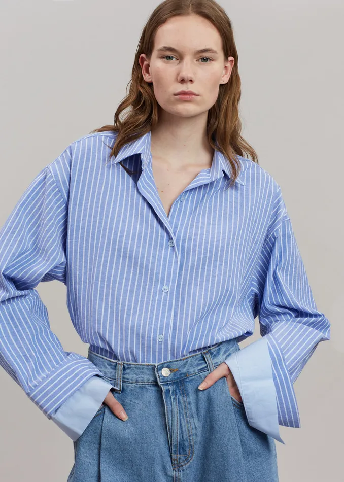 Women Christa Striped Shirt 8211 Blue The Frankie Shop Tops