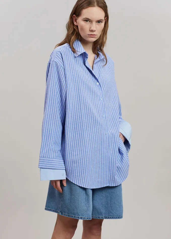 Women Christa Striped Shirt 8211 Blue The Frankie Shop Tops
