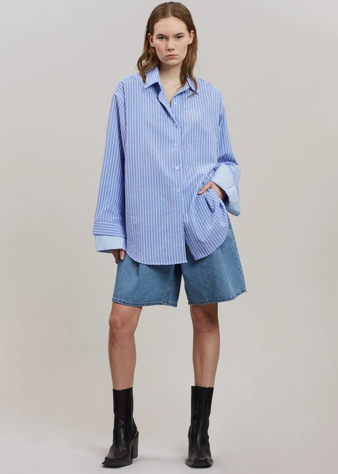 Women Christa Striped Shirt 8211 Blue The Frankie Shop Tops