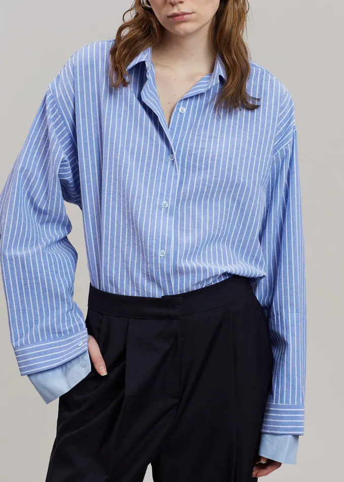 Women Christa Striped Shirt 8211 Blue The Frankie Shop Tops