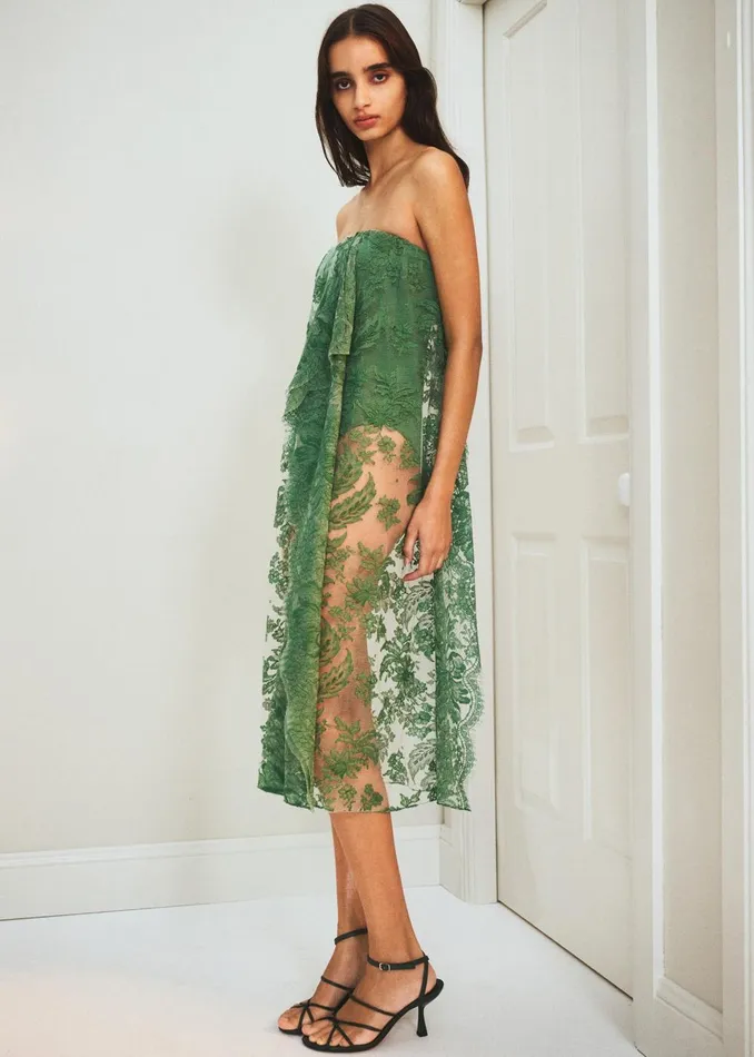 Women Christopher Esber Floating Lace Strapless Dress 8211 Evergreen The Frankie Shop Dresses