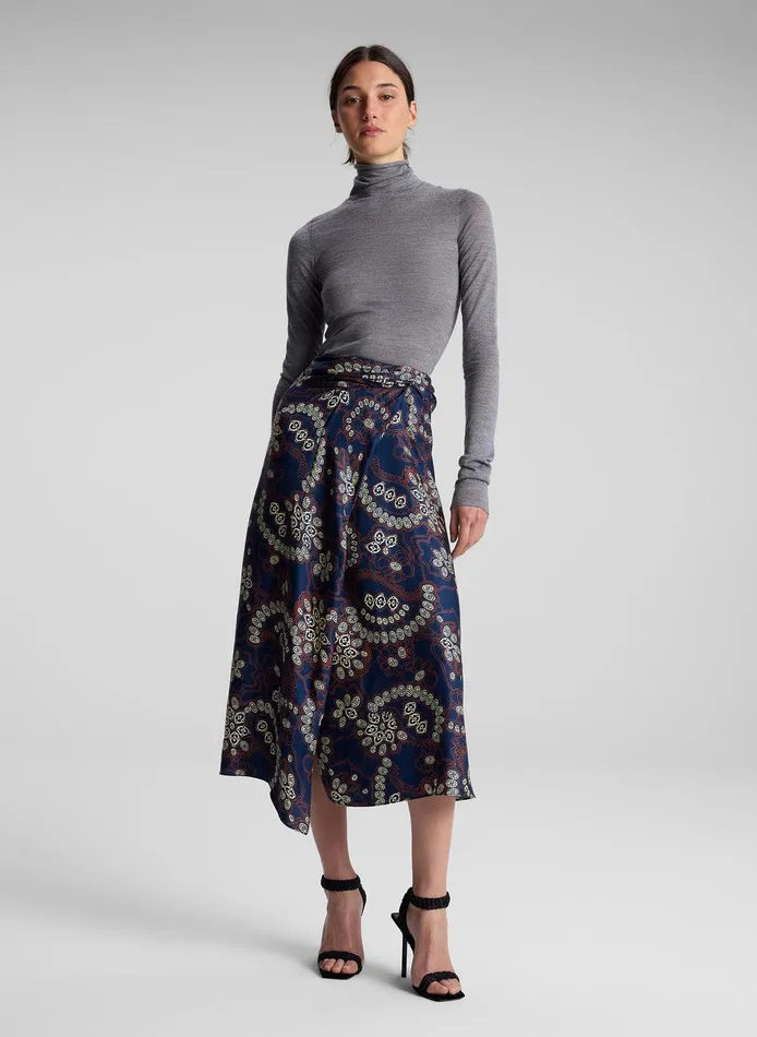 Women Clara Printed Midi Skirt Navycream ALC Bottoms