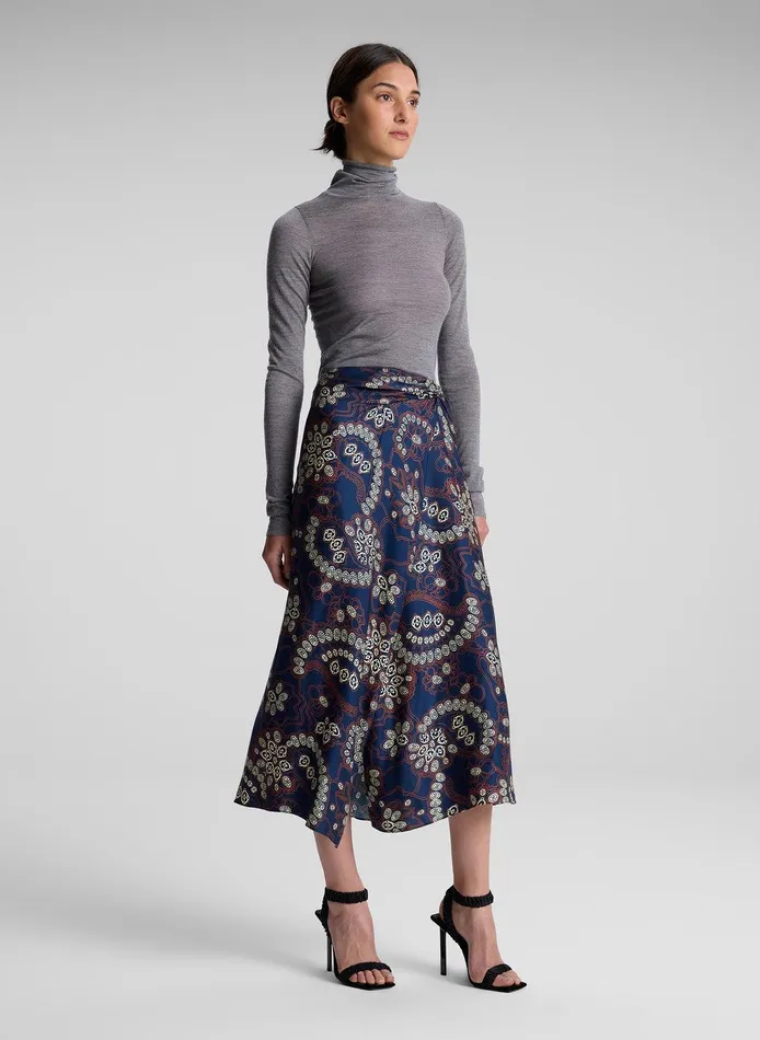 Women Clara Printed Midi Skirt Navycream ALC Bottoms