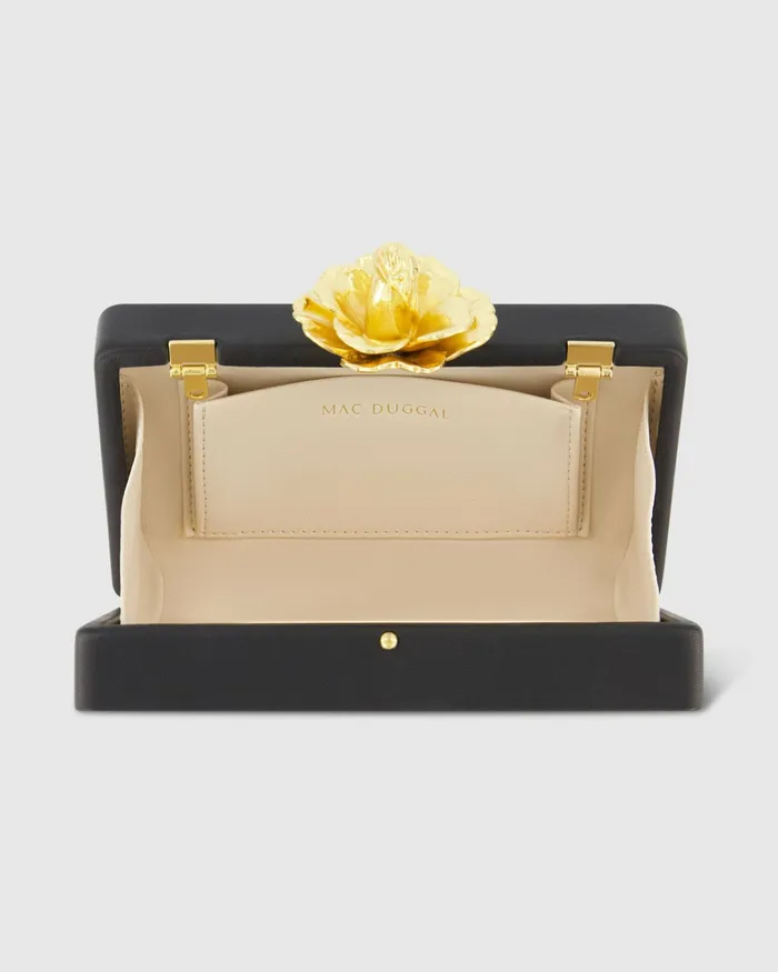 Women Clutches Mac Duggal Gold Rose Mini Black Nappa Leather Box Clutch Black