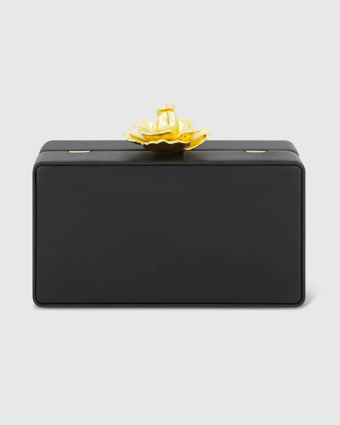 Women Clutches Mac Duggal Gold Rose Mini Black Nappa Leather Box Clutch Black
