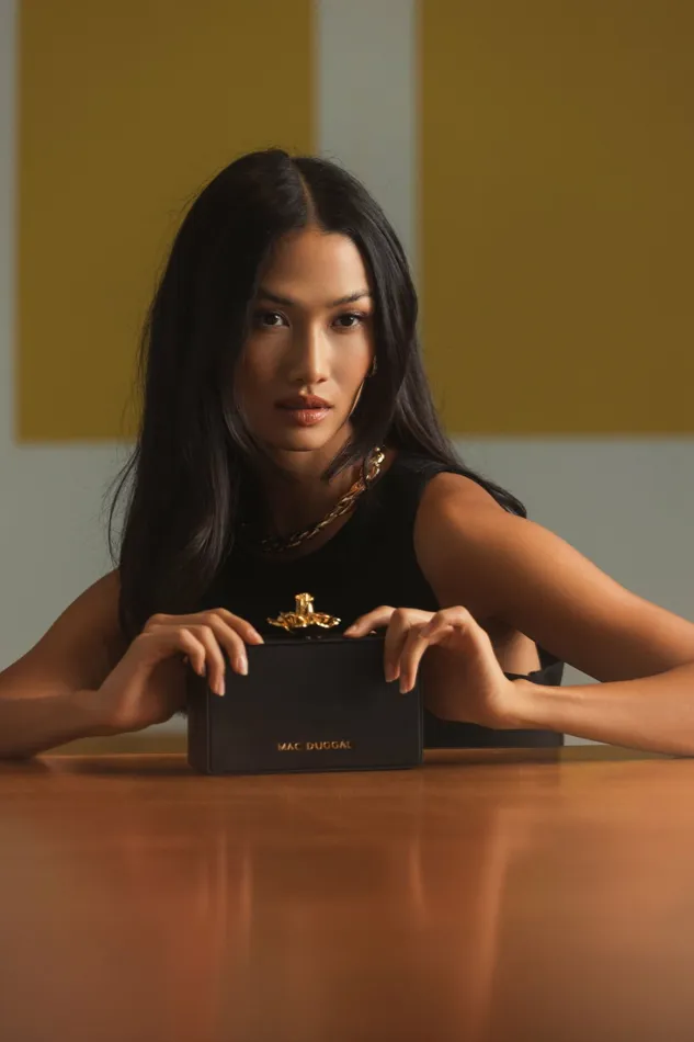 Women Clutches Mac Duggal Gold Rose Mini Black Nappa Leather Box Clutch Black