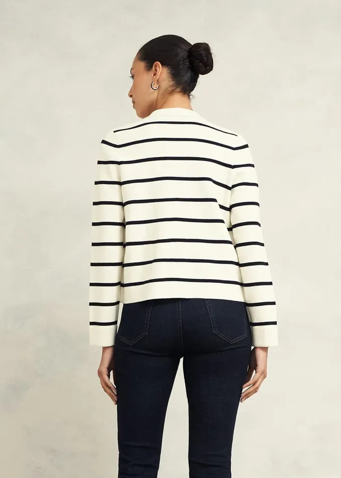Women Coats and Jackets Hobbs Ellie Cotton Wool Knitted Jacket Ivory Navy