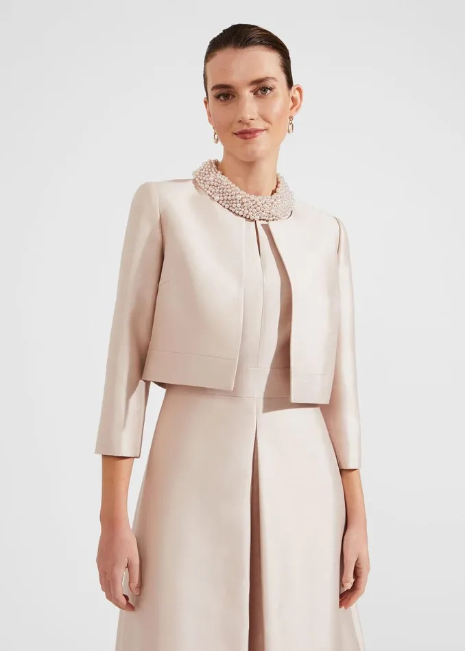 Women Coats and Jackets Hobbs Marcella Silk Blend Jacket Oyster