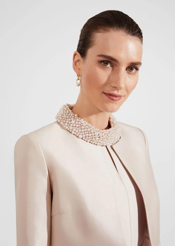 Women Coats and Jackets Hobbs Marcella Silk Blend Jacket Oyster