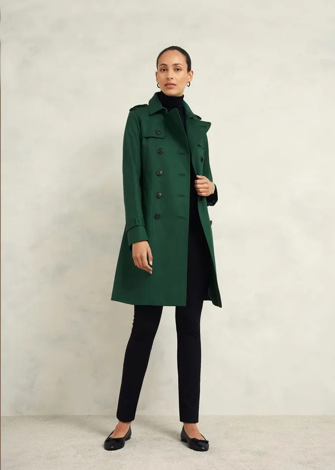 Women Coats and Jackets Hobbs Petite Saskia Shower Resistant Trench Coat Bay Green