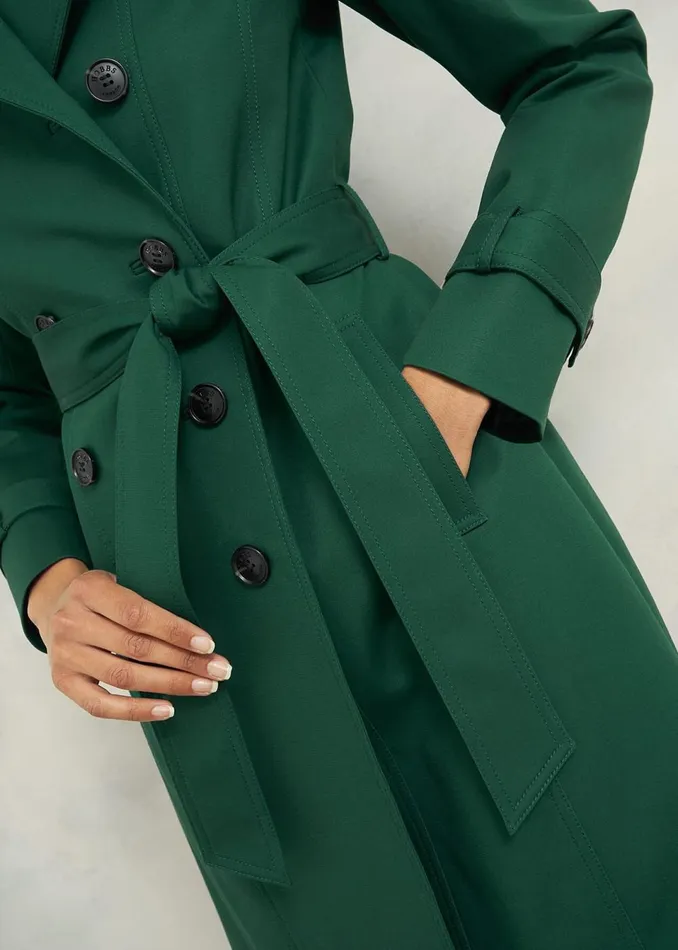 Women Coats and Jackets Hobbs Petite Saskia Shower Resistant Trench Coat Bay Green