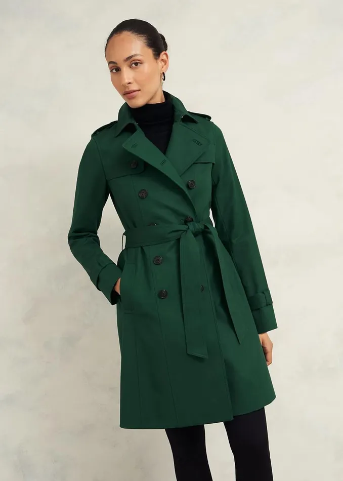 Women Coats and Jackets Hobbs Petite Saskia Shower Resistant Trench Coat Bay Green