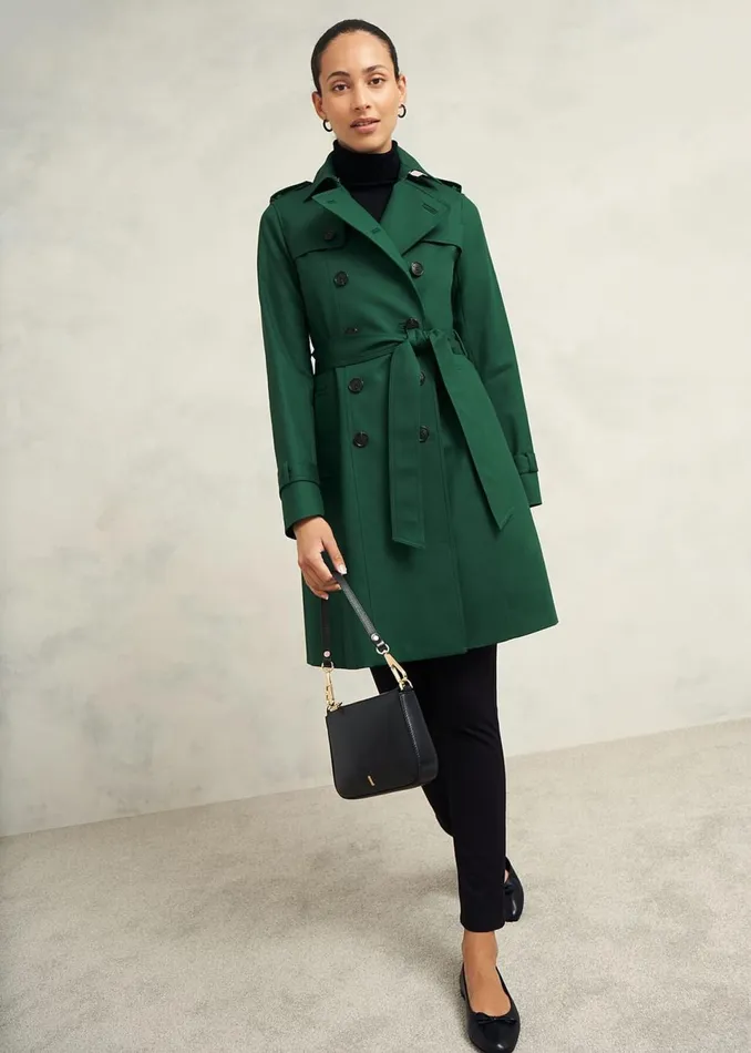 Women Coats and Jackets Hobbs Petite Saskia Shower Resistant Trench Coat Bay Green