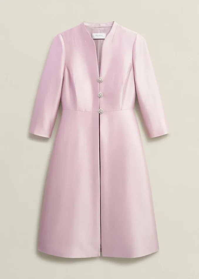 Women Coats and Jackets Hobbs Rhea Wool Silk Coat Soft Petal Pink