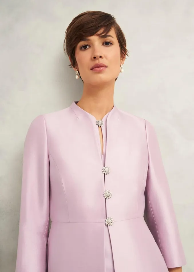 Women Coats and Jackets Hobbs Rhea Wool Silk Coat Soft Petal Pink